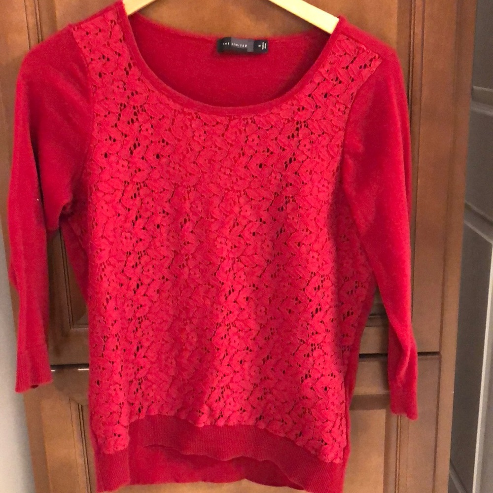 The Limited red lace front sweater medium